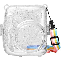 Estuche Camara Instax Mini 11 MOSISO Funda para Cámara Compatible con Instax Mini 11 Cámara Instantánea, Carcasa Rígida con Purpurina Brillante con Correa Arcoíris de Hombro Ajustable, Transparente