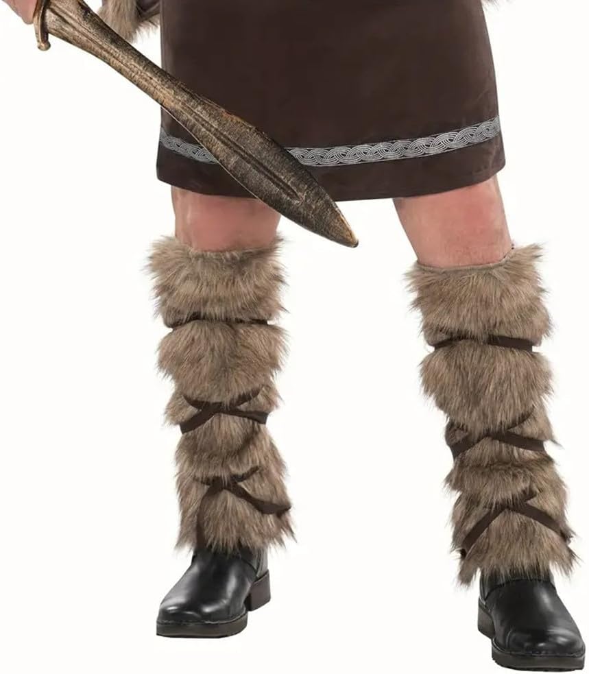 Viking Faux Fur Leg Warmers Leather Wraps Medieval Furry Boot Covers Halloween Warrior Costume Accessory Women