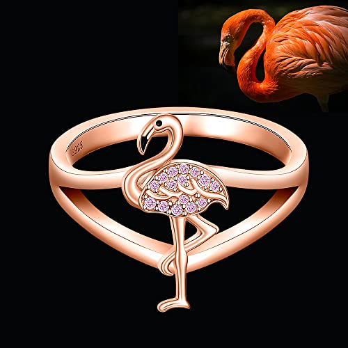 Flamingo Ring for Women Sterling Silver 925 Cute Animal Rose Gold Pink Bird Flamingo Wedding Engagement Finger Rings Summer Jewelry Christmas Gifts2