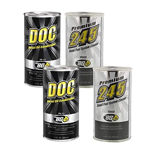 2 cans of BG 245 Premium Diesel Fuel System Cleaner and 2 cans of 112 BG DOC Diesel Oil Conditioner