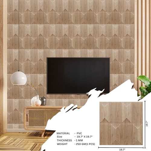 Image of Kayra Decor Wall Panels for Bedroom PVC Artisian Design, Beech Wood Color 19.7 inch x 19.7 inch (Pack of 18) - Covers 48.51 Sq. Ft.