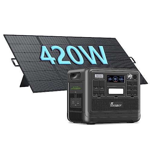 FOSSiBOT F2400 Generador Solar Portatil, Paneles Solares de 420W, Salida de 2400W CA (4800W Pico), Batería LiFePO4 de 2048Wh, Carga del 80% en 1,5 Horas, Estacion de Energia Portatil para Camping
