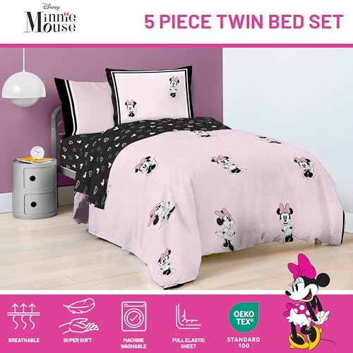 Image of Jay Franco Kids Comforter Set Includes Sheets and Pillow Covers - Soft and Cozy Bed Set for Stylish Room Decor, Official Licensed Bedding, Multi - Minnie Mouse, 5 Piece Twin