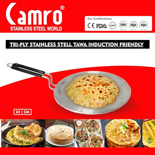 Image of Tawa for Roti | Triply Artisian Tawa 24cm | Kitchen Cookware Tawas | Induction Base Roti Tava | Perma-Cool Sturdy Handles | Base & Induction Friendly Compatible | Gas Stovetop Compatible