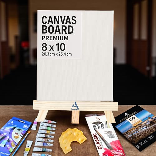 Image of ArtRight 39 Pcs Painting Kit for Beginners & Kids with 4 Paint Brushes - Mini Wooden Easel with Canvas - 20 A5 Watercolor Papers - Mini Painting Palette - Artists Color Set of 12