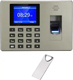 MIKONIYA Relógio de ponto, máquina de atendimento com impressão digital, relógios de ponto para funcionários pequenas empresas, perfuração de senha em um, tela colorida TFT de 2,4 polegadas, com disco