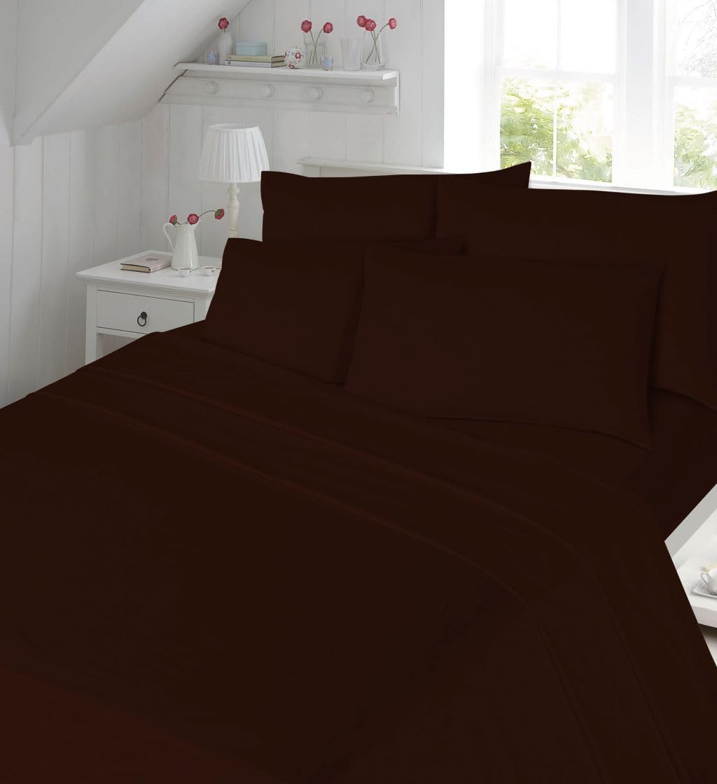 Dazzle Collection Flat Sheet 180 Thread Count Polycotton | 50% Cotton 50% Polyester | Non Iron Plain Flat Sheet Machine Washable (Super King, Chocolate)