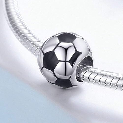 Miniatura 2 de Dije de fútbol de plata de ley 925 para pulsera Pandora - Regalo de cumpleaños de pelota deportiva (B)