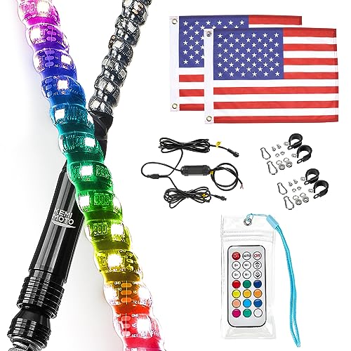 KEMIMOTO 2pc 3ft Spiral Whip Lights for Side by Side, LED Whip Lights for UTV ATV Boat Offroad, RF...