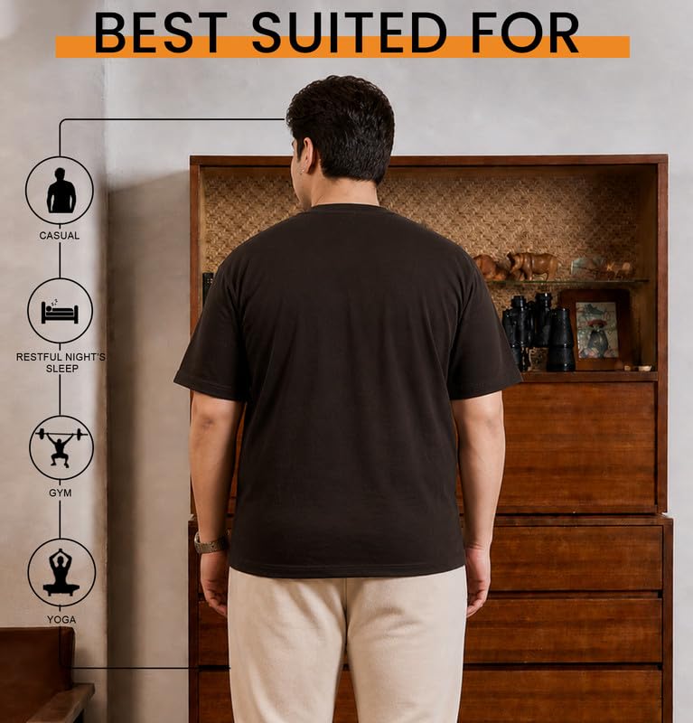 Image of Sleepynuts Men's Everyday Wear Crew Neck Regular Fit T-Shirt | Half Sleeve Solid Plain Casual T-Shirt for Men | Soft Breathable Fabric |