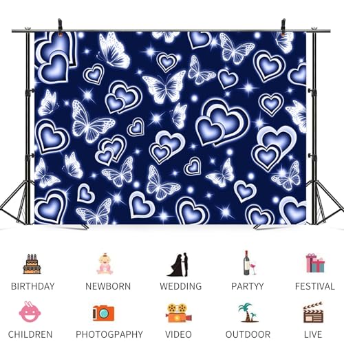 Fondo fotográfico vinilo 6x4ft azul con diseño corazón miniatura 3