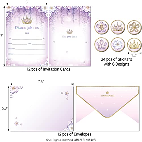 12 Set Purple Invitation Card Crown And Floral Invites For Girls Quinceanera Party Lavender 13Th 16Th 18Th 23Th Birthday Party Coming Of Age Party Card Princess Theme Birthday Wedding Bridal Shower Party Supplies #TOP1