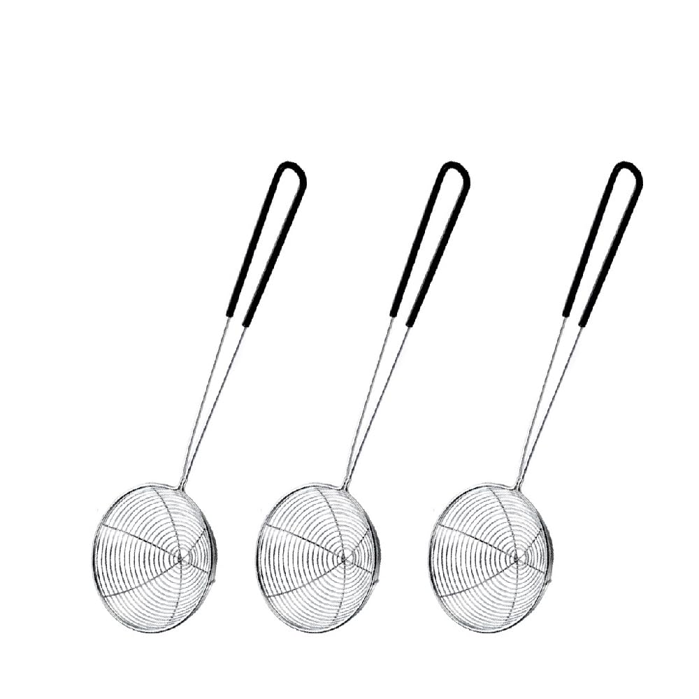 Cuchara coladora de araña de acero inoxidable, 3 cucharas coladoras de alambre de cocina, cucharón colador para cocinar, freír alimentos, pasta (27,5 cm/negro)