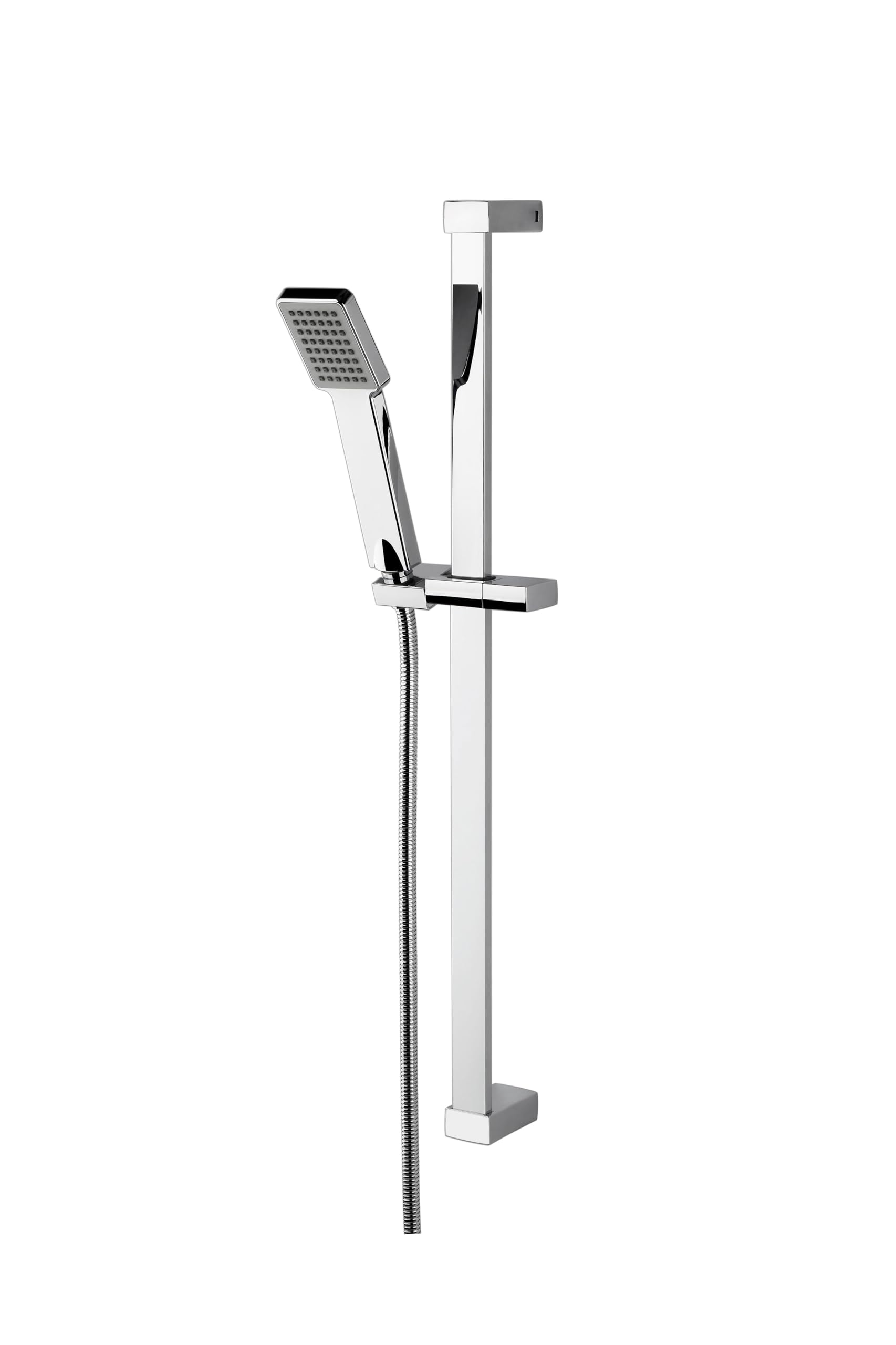Balterley Silver Shower Riser Rail Kit With Single Function Shower Head, Square Adjustable Rail Riser & Handset, Wall Mount Slide Rails Set, Handheld Showerhead For Bathroom - 660 X 70 X 700Mm (Chrome)
