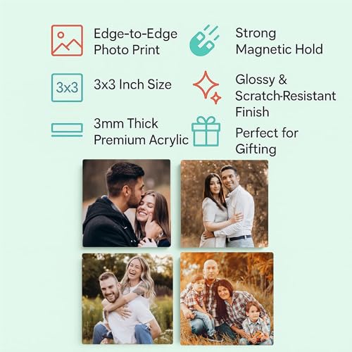 Image of Custom Acrylic Magnet Set (3mm Thick, 3x3 inch) Perfect Unique Gift for Valentine, Birthday, Anniversary, Chrismas, Home Decor Personalized Photo Memory Fridge Magnets (Pack of 6)