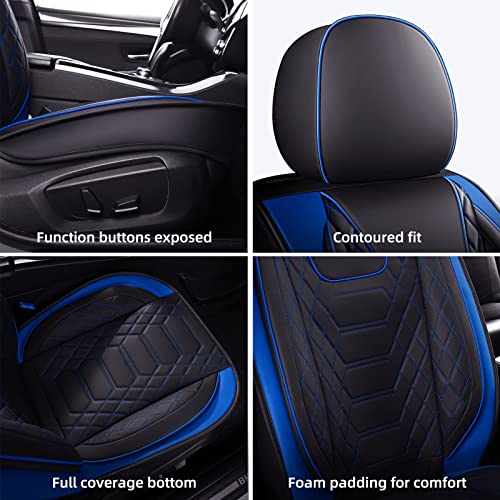 Image of FREESOO Universal Front Seat Covers Leather Airbag Compatible Black Blue