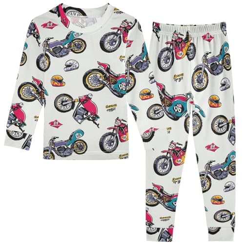 Pigsaly Pajama Set 2 Piece Colorful Motorcycles Racing Car Vintage Motorcycle Pajama Sets Long Sleeve Pjs Sleepwear 3T - Main Image