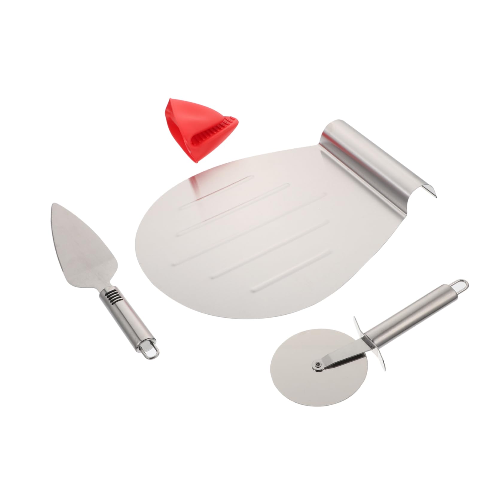 BEBEMOKO 4pcs Stainless Steel Pizza Peel Ergonomic Handle for Baking Pizzas Cakes and Breads Kitchen Essential for Easy Transfer and Cutting