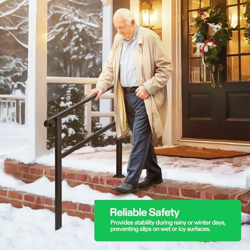 Image of VIVOSUN Outdoor Handrail, 3 Step Stair Handrail, 40 inch x 36 inch Fits 1 to 3 Steps, Wrought Mattle Iron Stair Railing with Curved Ends for Concrete Steps, Porch Steps, One-Step Assembly, Black
