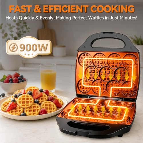 Image of Baker's Friend, Bite-size Mini Waffle Maker for Kids & Adults, Small Waffle Maker Mini Belgian Waffle Machine, 11 X 2.2 inch Tiny Nonstick Waffles Iron, Recipe Included, Graphite