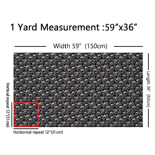 Sugar Skull Upholstery Fabric for Chairs Kids Gothic Skeleton Fabric By The Yard Halloween Themed Waterproof Outdoor Women Men Decor Bones Grey Outdoor 3 Yards (L276*W150cm)… - Image 2