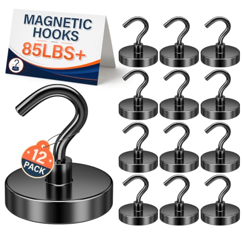 Image of FINDMAG Black Magnetic Hooks, Cruise Magnets, 12 Pack 85LB+