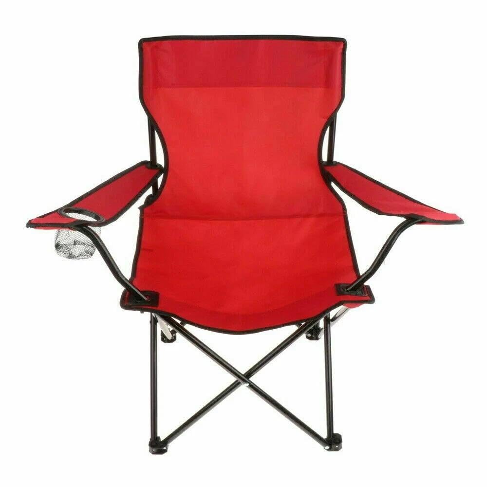 D.I.L Folding Camping Chair with Cup Holder, Steel Frame, Carry Bag Included, Lightweight, for Camping, Picnics, Fishing, and Garden Use (Red)
