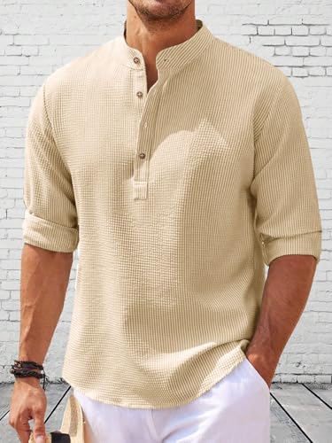 Image of Noble Monk Men Polycotton Solid Regular Shirt || Casual Plain Stylish Shirt for Man || Full Sleeve Band Collar Shirts for Men || Casual Wear for Man