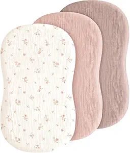 Baby Bassinet Sheets 3 Pack for Boys & Girls, Soft Breathable Muslin Cotton Bassinet Mattress Cover, Universal Fit for Hourglass, Oval, and Rectangle Mattress (Daisy Petal)