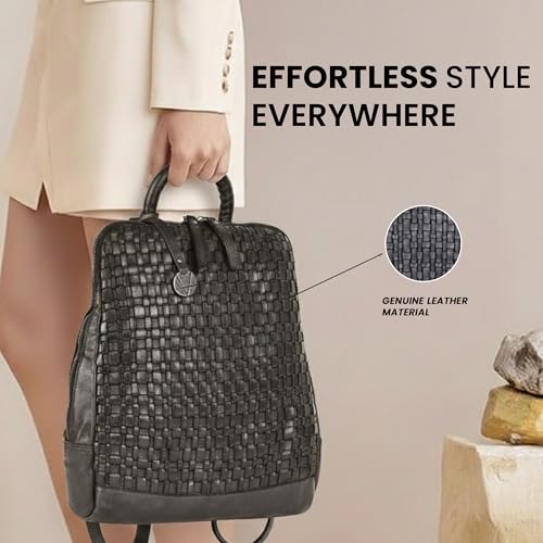 Image of 12.5 Inch Genuine Leather Backpack for Women and Men, Grey Leather Backpack with Adjustable Shoulder Strap