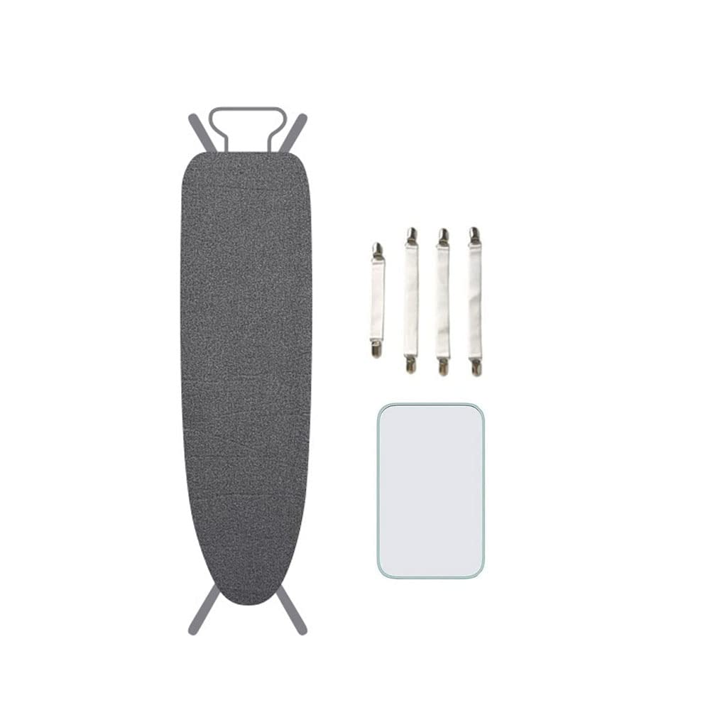 Treer Ironing Board Cover, Drawstring Tightening Scorch Resistant Padding Ironing Board Covers,Include Protective Scorch Mesh Cloth and 4 Fasteners (147x48cm,Dark gray)