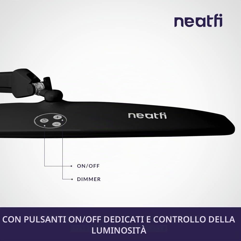 Neatfi Lampada da lavoro Elite HD XL lampada da scrivania luminosa, illuminazione Eye-Care, funzione di regolazione non polare (Nero)