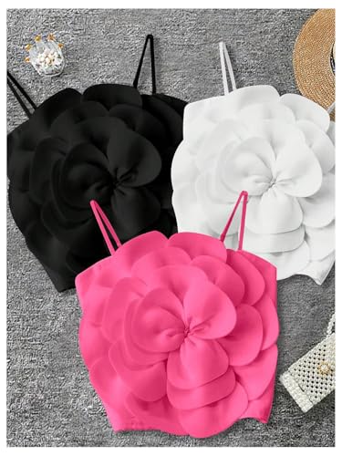GORGLITTER Women's 3 Pack Flower Crop Tops Casual Floral Backless Sleeveless Cute Summer Dressy Going Out Tank Tops 20253