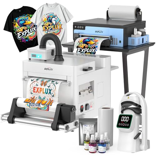 Image of EXPLUX A4 DTF Printer XP600 Printhead Bundle with Shaker, Hat Heat Press | 3-Min Fast Printing, Built-in White Ink Stirring System, Anti-Clogging, Film Cutter, Easy Setup for Custom Apparel Beginners