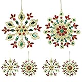 Colorful Crystal Christmas Snoflake Ornaments, Metal with Glitter Snowflake Hanging Decor for Xmas T