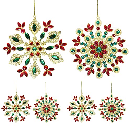Colorful Crystal Christmas Snoflake Ornaments, Metal With Glitter Snowflake Hanging Decor For Xmas Tree And Garden Decor Yard Art 6 In #TOP6