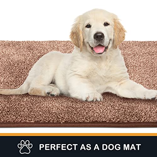 PURRUGS Dirt Trapping Door Mat 34" x 59", Non-Slip Machine Washable Entry Rug, Shoe Scraper, Dog Doormat, Super Absorbent Welcome Mat for Front & Back Door, Muddy Shoes & Paws, Brown-Light Cream