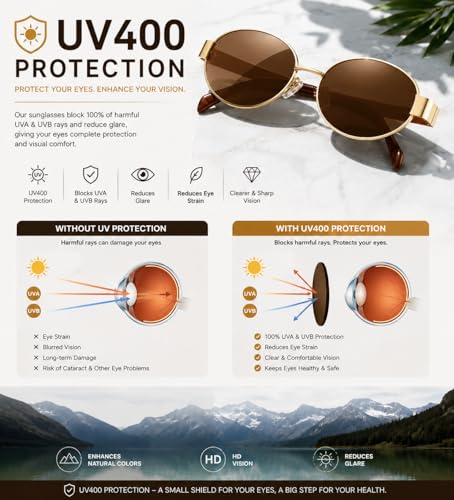 Image of FAVELA Retro Oval Sunglasses for Women & Men | Trendy Metal Sun Glasses Classic Shades | UV400 Protection Retro Oval Sunglasses Vintage Style.
