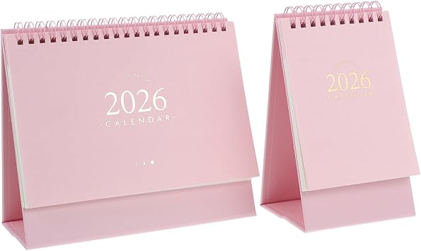 2pcs Tent Calendar Pink Standing Desk Planner with Daily Habit Tracker Small Portable Monthly Tabletop Calendar for Office Home Organization and Self-discipline
