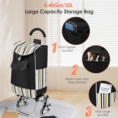 Ovshnrr Einkaufstrolley Treppensteiger mit 3 Räder - 32 Liter - mit Kühlfach - Abnehmbarer Tasche - 30kg Laden - Klappbarer Einkaufswagen - Shopping Trolley - Edelstahl – Bild 4