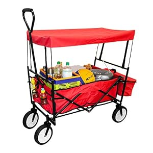 GEORGES Vouwwagen – bolderkar – opvouwbare handkar – strandwagen – tuinaanhanger – festivalwagen (rood met dak)