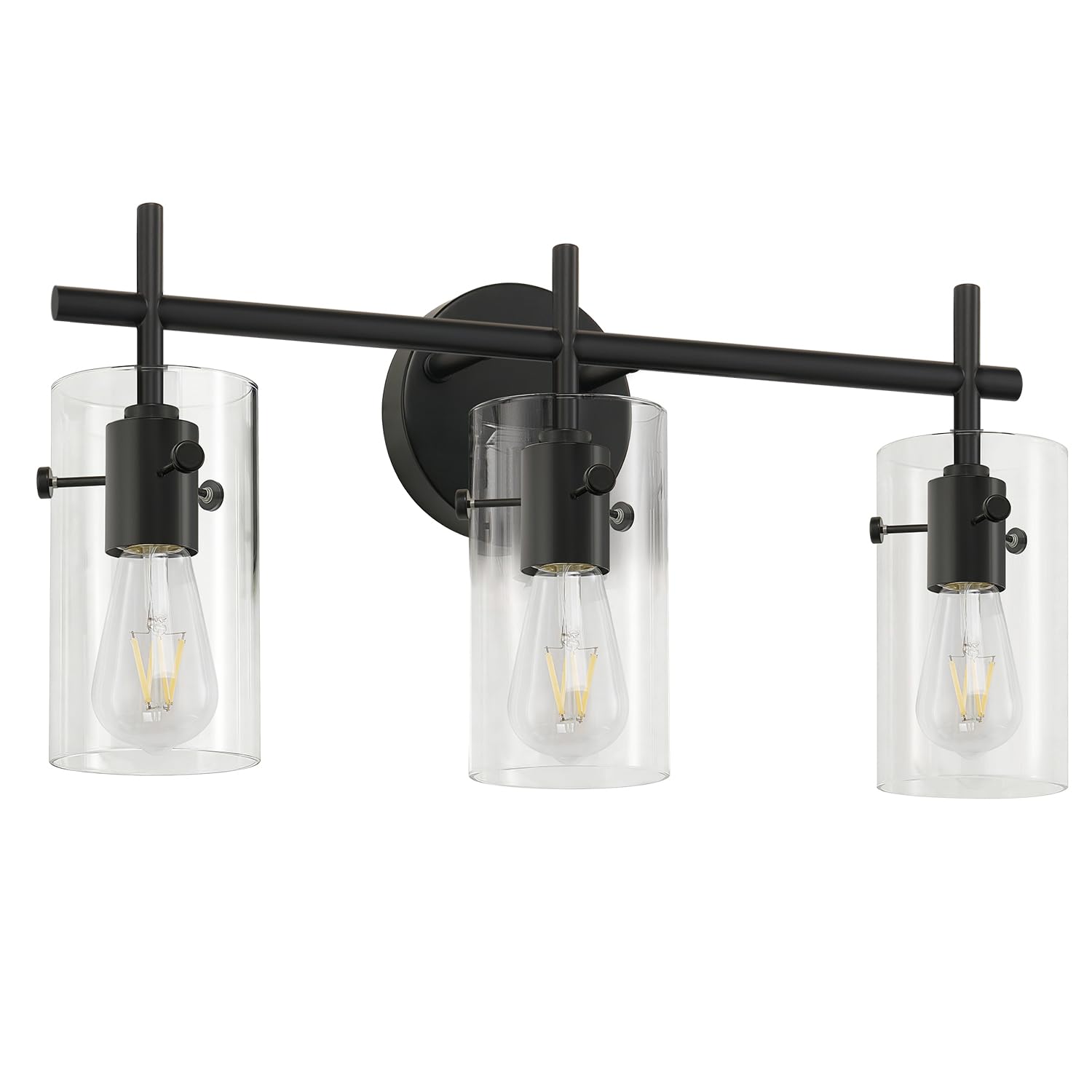 Bathroom Light Fixtures, 3-Light Matte Black Vanity Light, Black Bathroom Lights Over Mirror with Clear Glass Shade, Wall Sconces for Mirror Bedroom Living Room Hallway