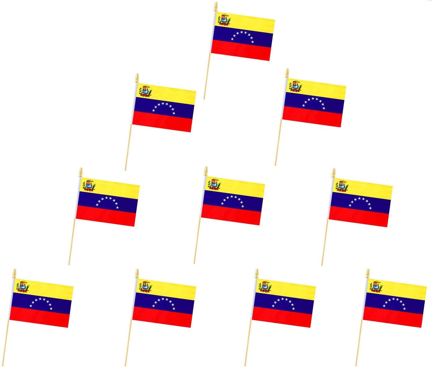 10 Pack Venezuela - VE Handheld Flag- 5x8 in,Venezuelians Mini Flag. Suitable For Party Decorations, Store Displays, Bar Decorations And National Day Parades.