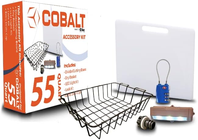 Cobalt 25/55 Quart Coolers Unique Cooler Accessory Kit (Includes Divider/Cutting Board, Basket, Lock, Light, & Plug)