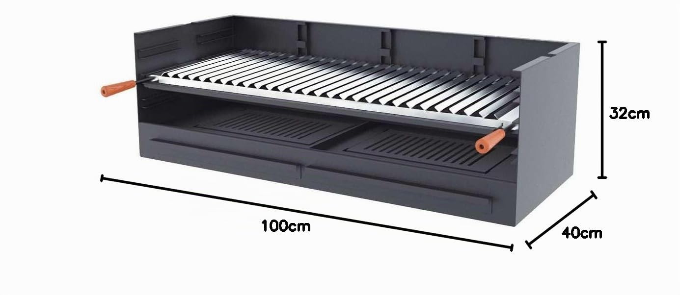 Barbecue a carbonella e legna Griglia in acciaio inox da 100 cm - Libera installazione/Incasso