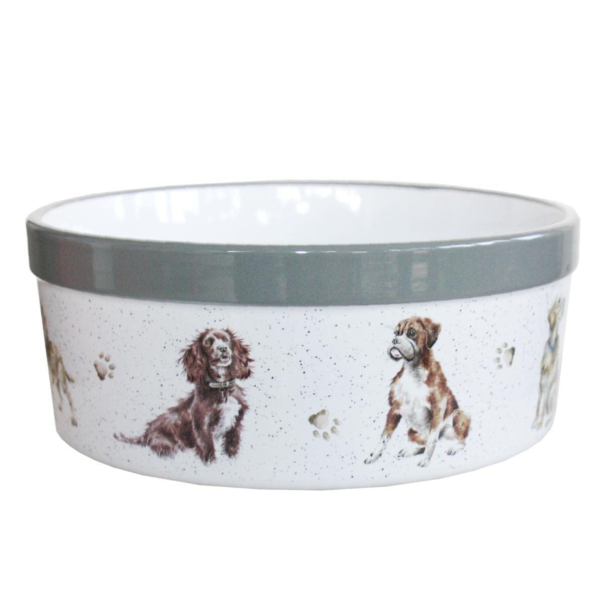 Wrendale Designs Steingut Hundenapf ca. 20,5cm D 1800ml Royal Worcester Schüssel mit Rasse-Hunde Portraits von der britischen Künstlerin Hannah Dale fürs Füttern & als Geschenk