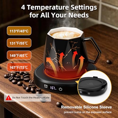 Image of Coffee Mug Warmer & Unique Marbling Mug Set, Smart Heated Electric Cup Warmer for Desk Office, 4 Temperature Control Coffee Tea Beverage Warmer, 8 Hours Auto Shut Off, Christmas Birthday Gifts for Man