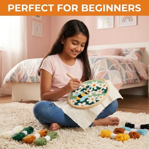 Image of PATPAT DIY Tufting Art Craft Kit Punch Needle Embroidery Set with Pattern Hoop Tools and Yarn for Creative Home Craft Activities
