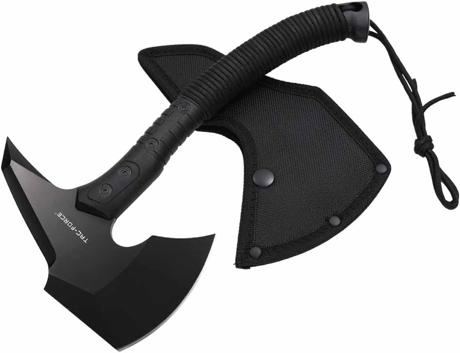 Tac-Force Tomahawk Axe,11.7 Inches, Cord Wrapped Nylon Fiber Handle with Sheath, TF-3AXEBK