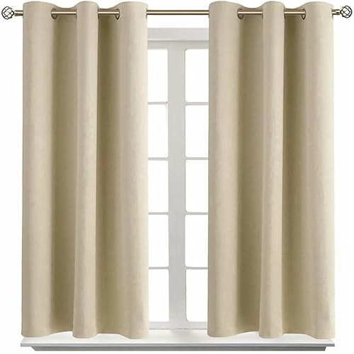 BGment Room Darkening Curtains 45 Inches Long - Grommet Thermal Insulated Drapes Window Treatment Curtains for Bedroom, 2 Panels, 38 x 45 Inch, Beige